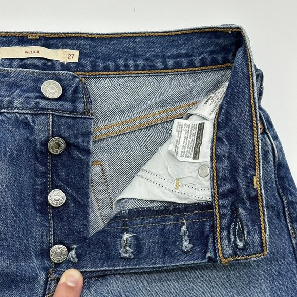 Levi’s Premium Wedgie Women's Size 27 Tapered Leg Button Fly Denim Blue Jeans - Picture 5 of 12